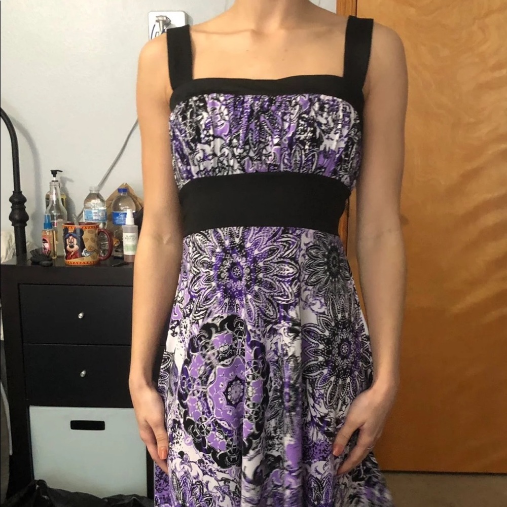 Purple and black floral print dress